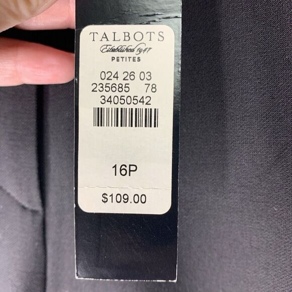 Talbots Heritage Pleated Slim Straight Dress Pant Womens Size 16P Black NWT $109 - Picture 3 of 9